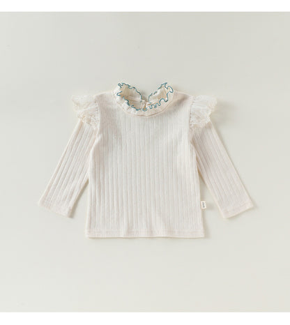 Ruffled Collar Cotton Base Shirt フリルカラー コットン 長袖Tシャツ【mh0012323】 Apricot / 73cm Beitaoya