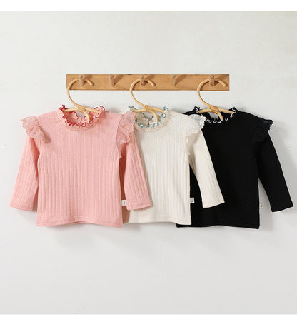 Ruffled Collar Cotton Base Shirt フリルカラー コットン 長袖Tシャツ【mh0012323】 Beitaoya