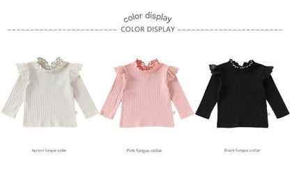 Ruffled Collar Cotton Base Shirt フリルカラー コットン 長袖Tシャツ【mh0012323】 Beitaoya