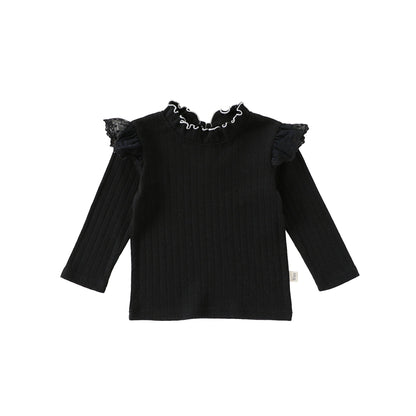 Ruffled Collar Cotton Base Shirt フリルカラー コットン 長袖Tシャツ【mh0012323】 Beitaoya