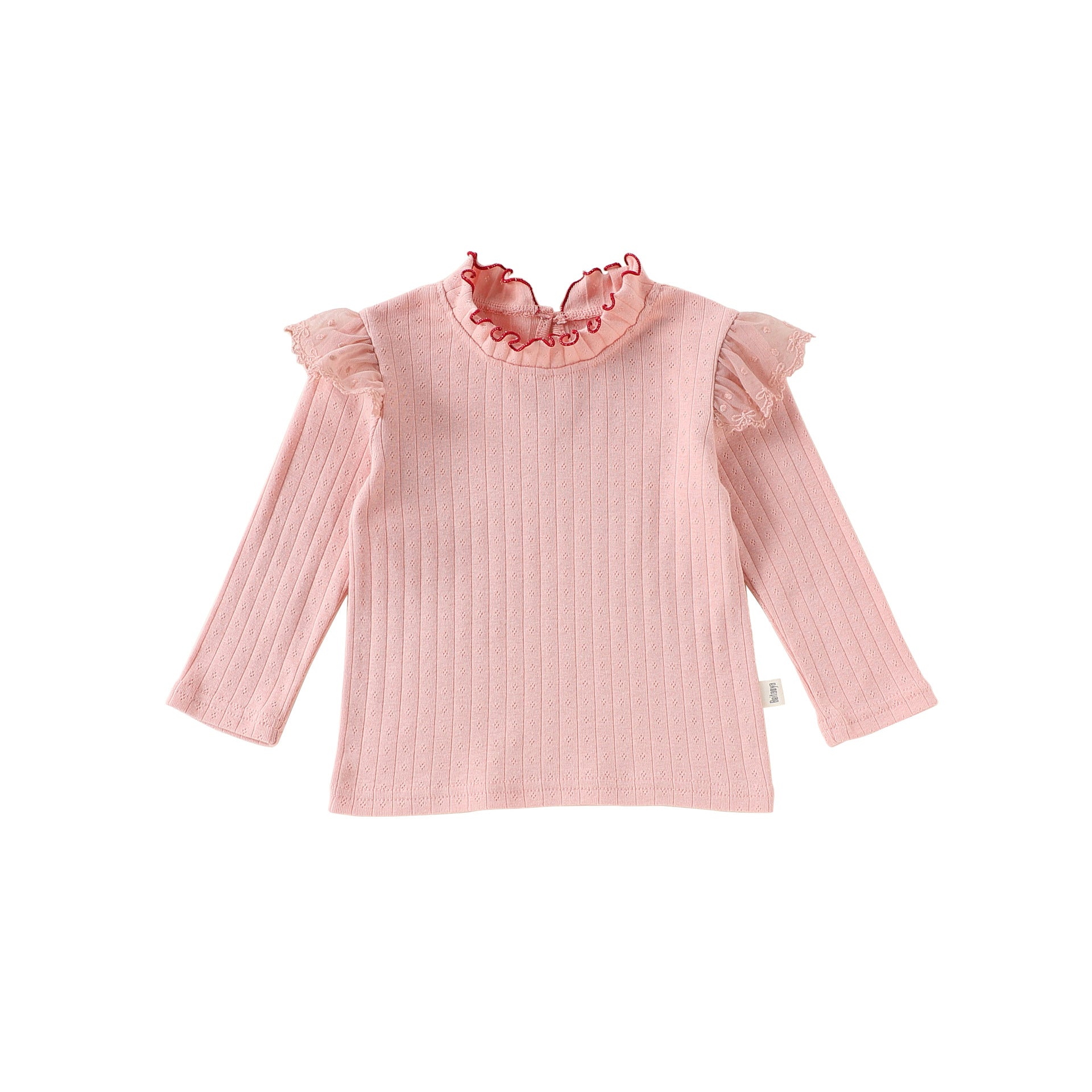 Ruffled Collar Cotton Base Shirt フリルカラー コットン 長袖Tシャツ【mh0012323】 Beitaoya