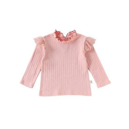 Ruffled Collar Cotton Base Shirt フリルカラー コットン 長袖Tシャツ【mh0012323】 Beitaoya