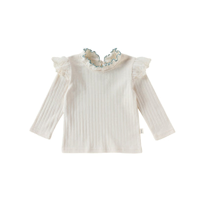 Ruffled Collar Cotton Base Shirt フリルカラー コットン 長袖Tシャツ【mh0012323】 Beitaoya