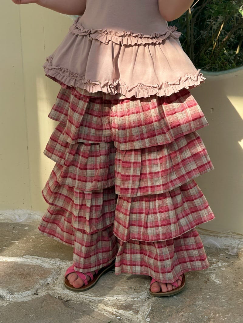 Ruffled Plaid Casual Pants ラッフル ロングパンツ【mh0013267】 Red / 90cm Chengle ロングパンツ・スウェットパンツ
