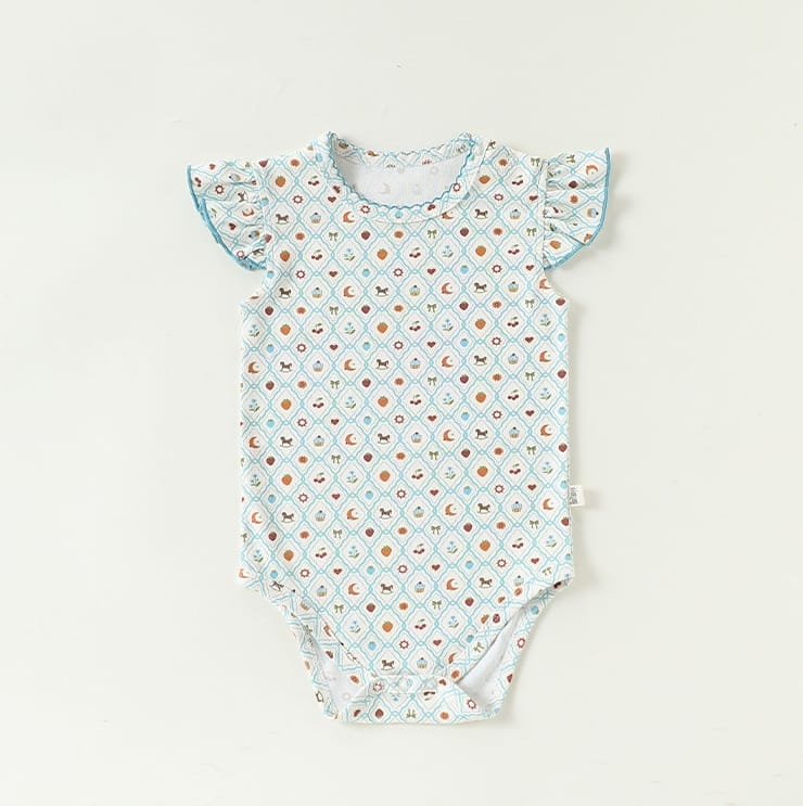 Ruffled Sleeve Romper 幾何学モチーフ 半袖ロンパース【mh0013035】 Beitaoya 半袖ロンパース