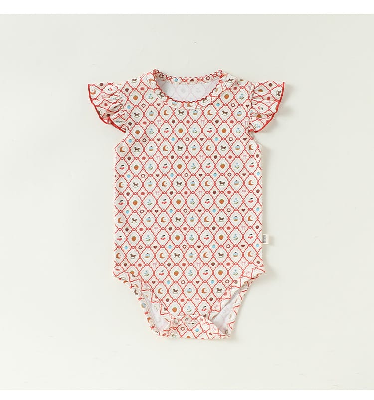 Ruffled Sleeve Romper 幾何学モチーフ 半袖ロンパース【mh0013035】 Beitaoya 半袖ロンパース