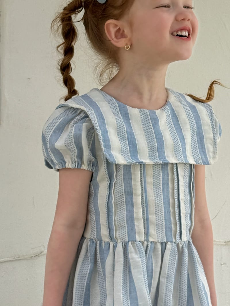 Sailor Collar Striped Puff Sleeve Dress ストライプ 半袖ワンピース【mh0012824】 Chengle 半袖ワンピース