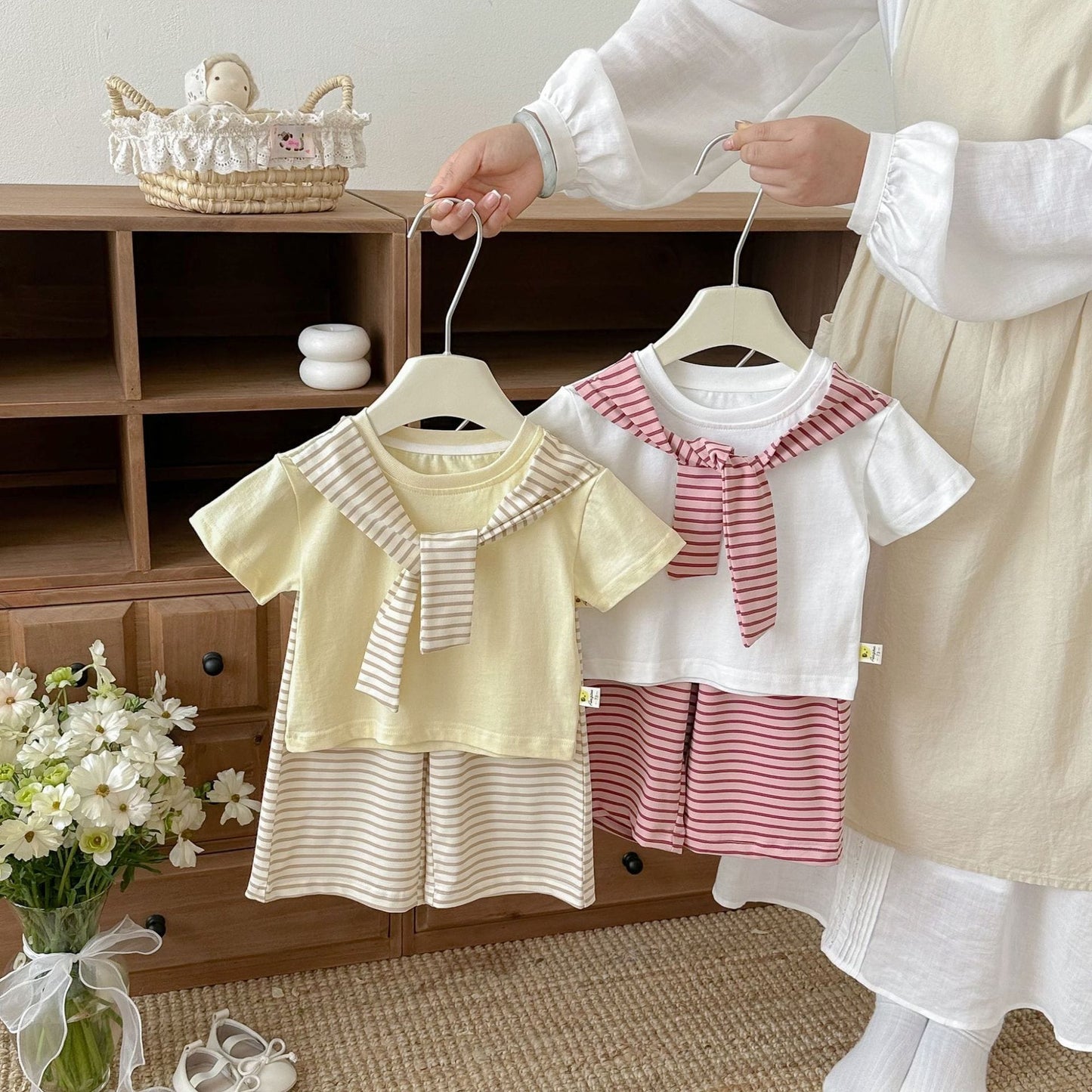 Sailor Collar Striped Set 半袖Tシャツ ハーフパンツ セット【mh0013426】 angou 半袖セットアップ