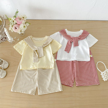 Sailor Collar Striped Set 半袖Tシャツ ハーフパンツ セット【mh0013426】 angou 半袖セットアップ