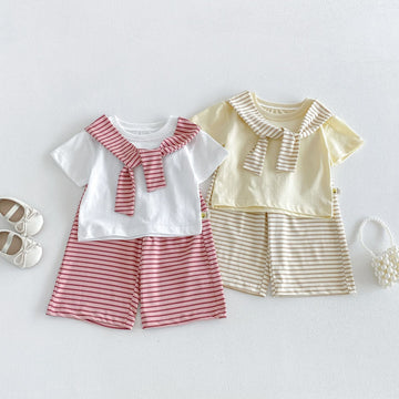 Sailor Collar Striped Set 半袖Tシャツ ハーフパンツ セット【mh0013426】 angou 半袖セットアップ