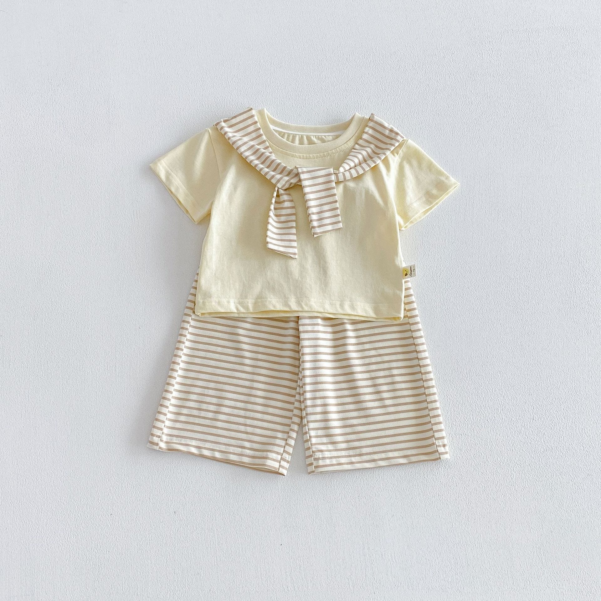Sailor Collar Striped Set 半袖Tシャツ ハーフパンツ セット【mh0013426】 Yellow / 73cm angou 半袖セットアップ