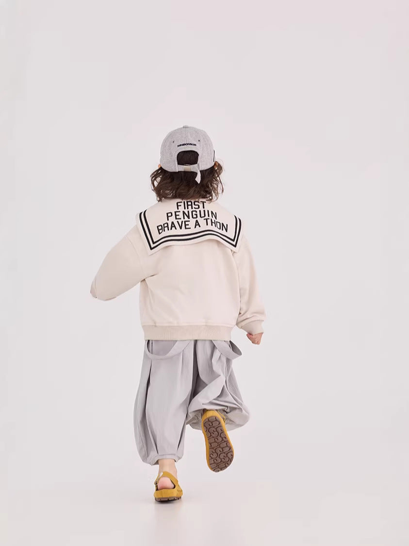 Sailor Collar Zipper Jacket セーラーカラー ジップアップジャケット【mh0012379】 90cm / Rice apricot mamahalo shop