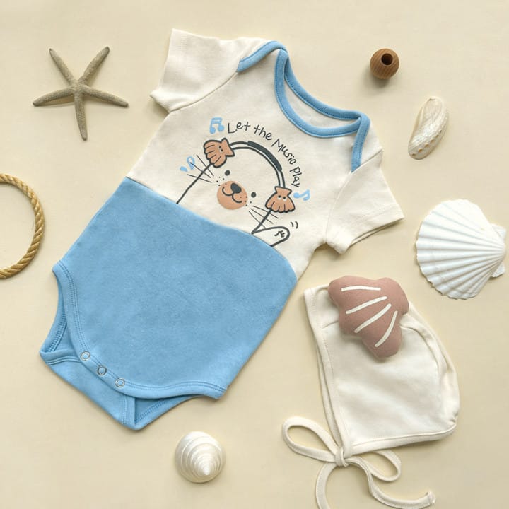 Sea Otter Printed Bonnet Short Sleeve Romper ラッコ 半袖ロンパース コスチューム【mh0013378】 TOMMY'S GIFTS 半袖ロンパース