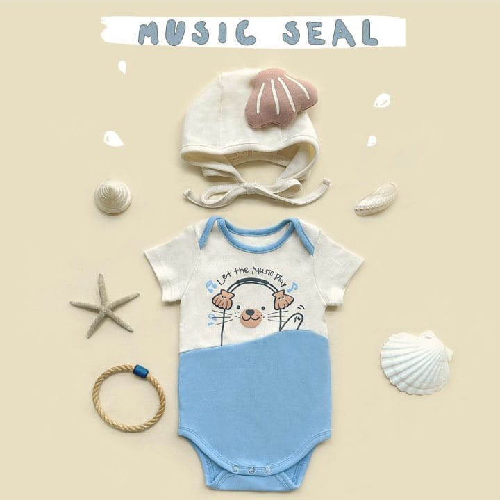 Sea Otter Printed Bonnet Short Sleeve Romper ラッコ 半袖ロンパース コスチューム【mh0013378】 TOMMY'S GIFTS 半袖ロンパース