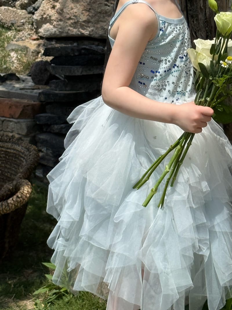 Sequin Tulle Layered Tutu Dress ブルー スパンコール ノースリーブワンピース【mh0012798】 Chengle ノースリーブワンピース