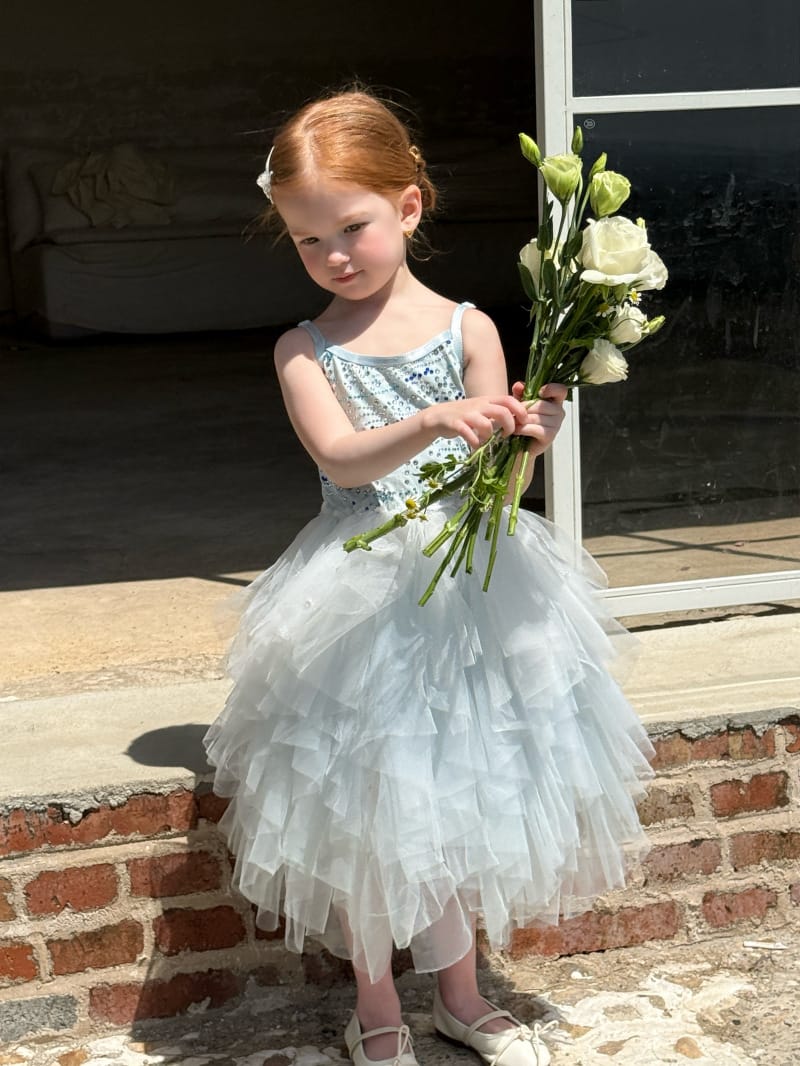 Sequin Tulle Layered Tutu Dress ブルー スパンコール ノースリーブワンピース【mh0012798】 Chengle ノースリーブワンピース