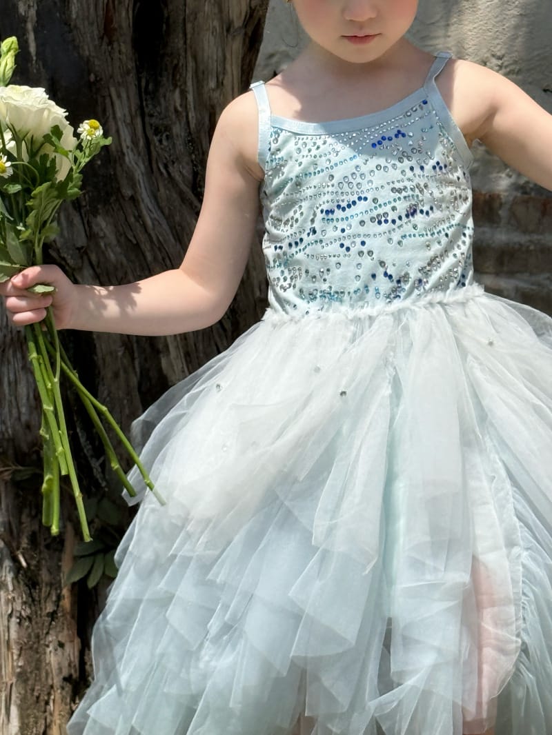 Sequin Tulle Layered Tutu Dress ブルー スパンコール ノースリーブワンピース【mh0012798】 Chengle ノースリーブワンピース