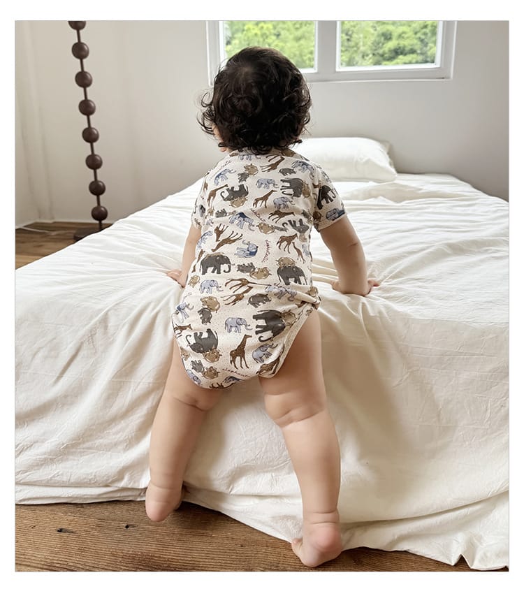 Short-Sleeve Animal Fruit Cotton Romper ポッププリント 半袖ロンパース【mh0004862】 Beitaoya 半袖ロンパース