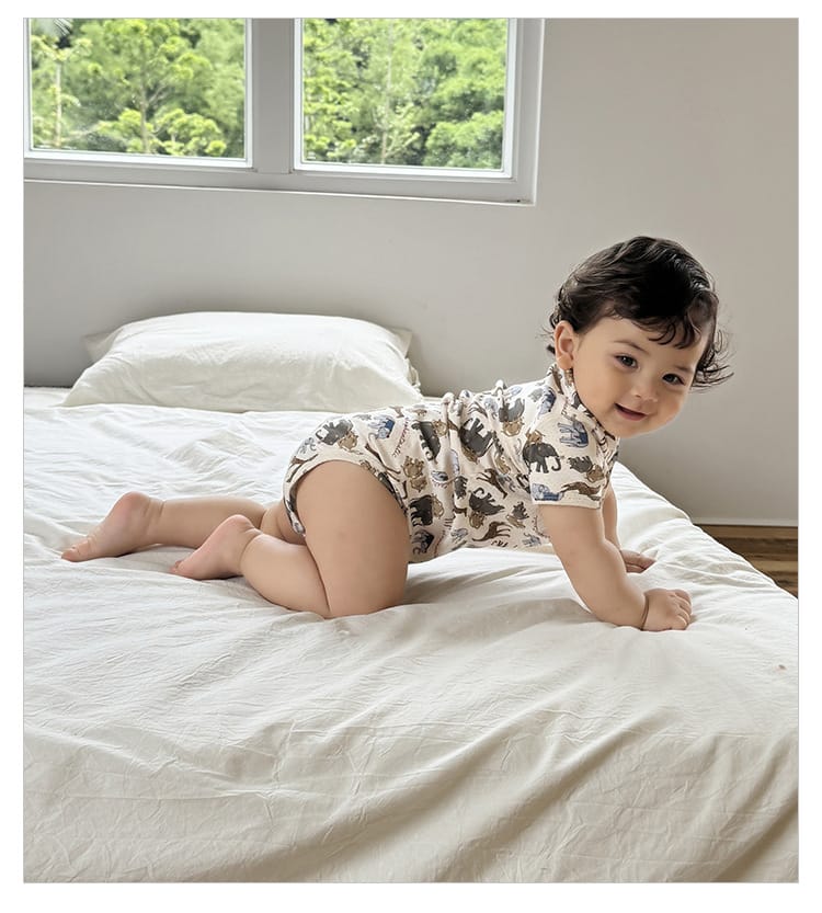 Short-Sleeve Animal Fruit Cotton Romper ポッププリント 半袖ロンパース【mh0004862】 Beitaoya 半袖ロンパース