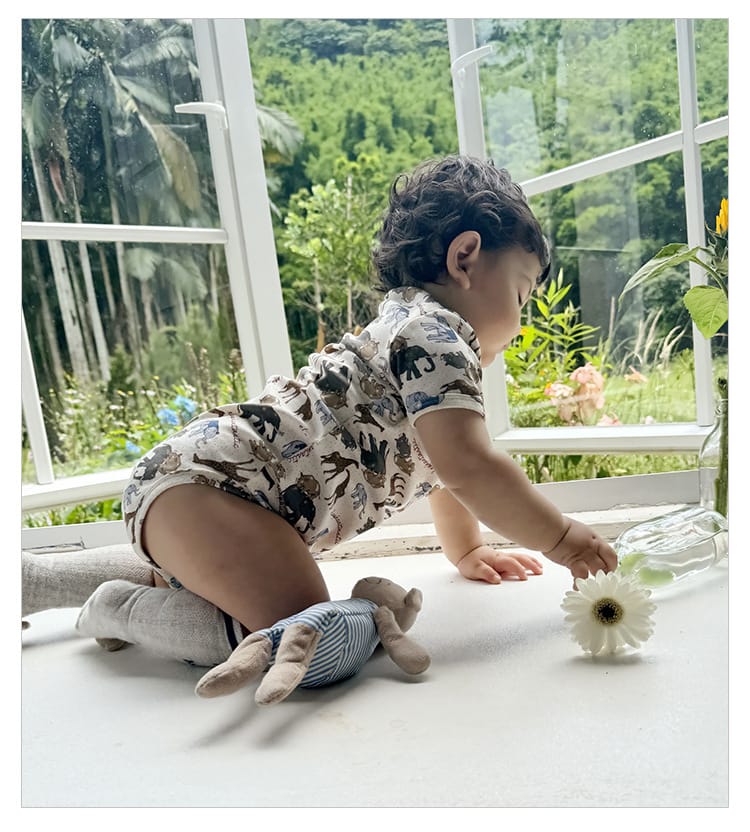 Short-Sleeve Animal Fruit Cotton Romper ポッププリント 半袖ロンパース【mh0004862】 Beitaoya 半袖ロンパース