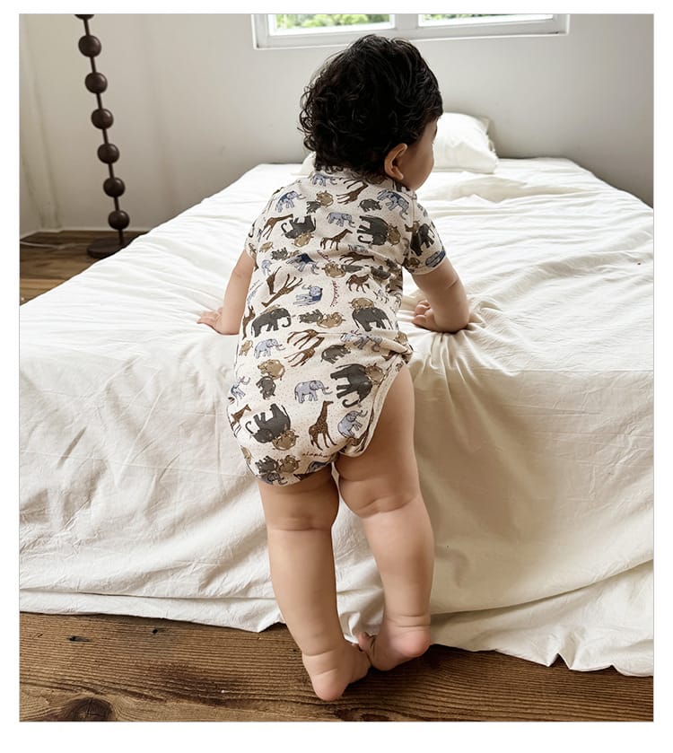Short-Sleeve Animal Fruit Cotton Romper ポッププリント 半袖ロンパース【mh0004862】 Beitaoya 半袖ロンパース