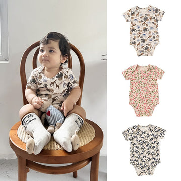 Short-Sleeve Animal Fruit Cotton Romper ポッププリント 半袖ロンパース【mh0004862】 Beitaoya 半袖ロンパース