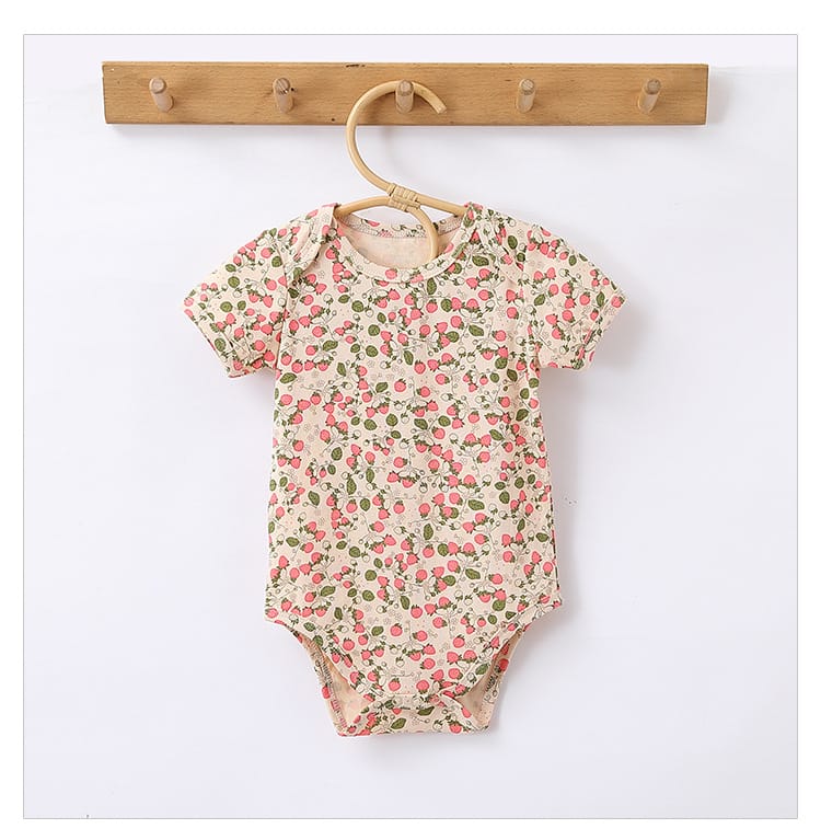 Short-Sleeve Animal Fruit Cotton Romper ポッププリント 半袖ロンパース【mh0004862】 Beitaoya 半袖ロンパース