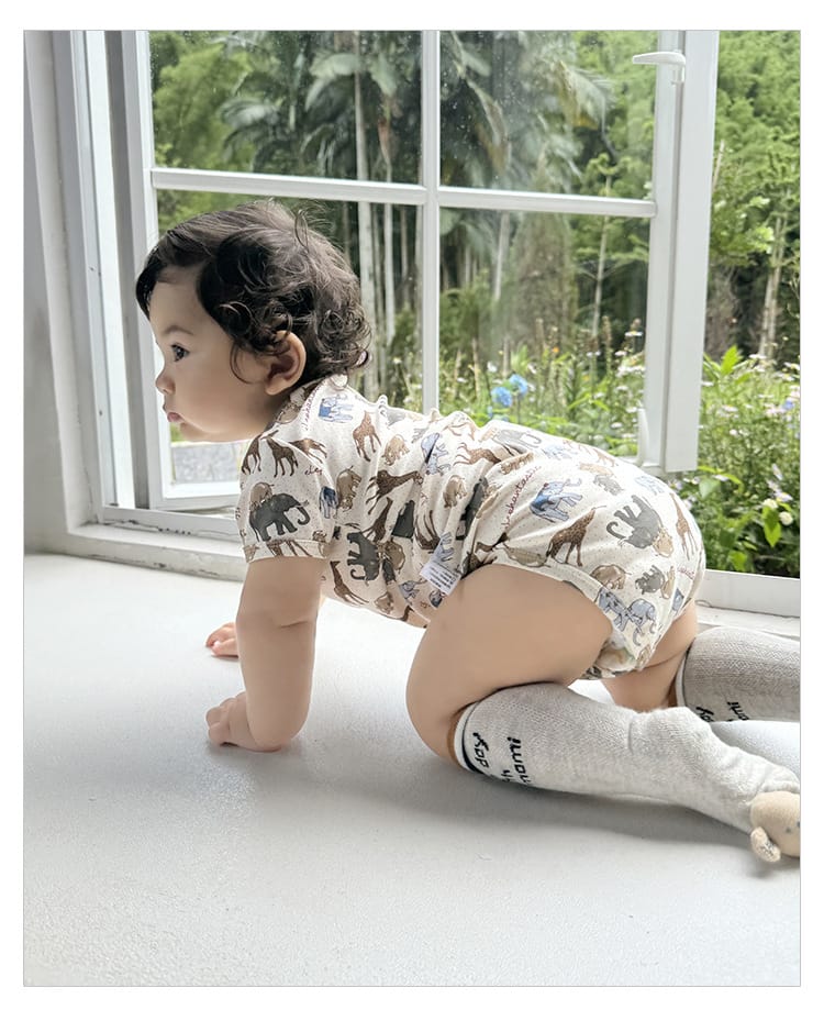 Short-Sleeve Animal Fruit Cotton Romper ポッププリント 半袖ロンパース【mh0004862】 Beitaoya 半袖ロンパース