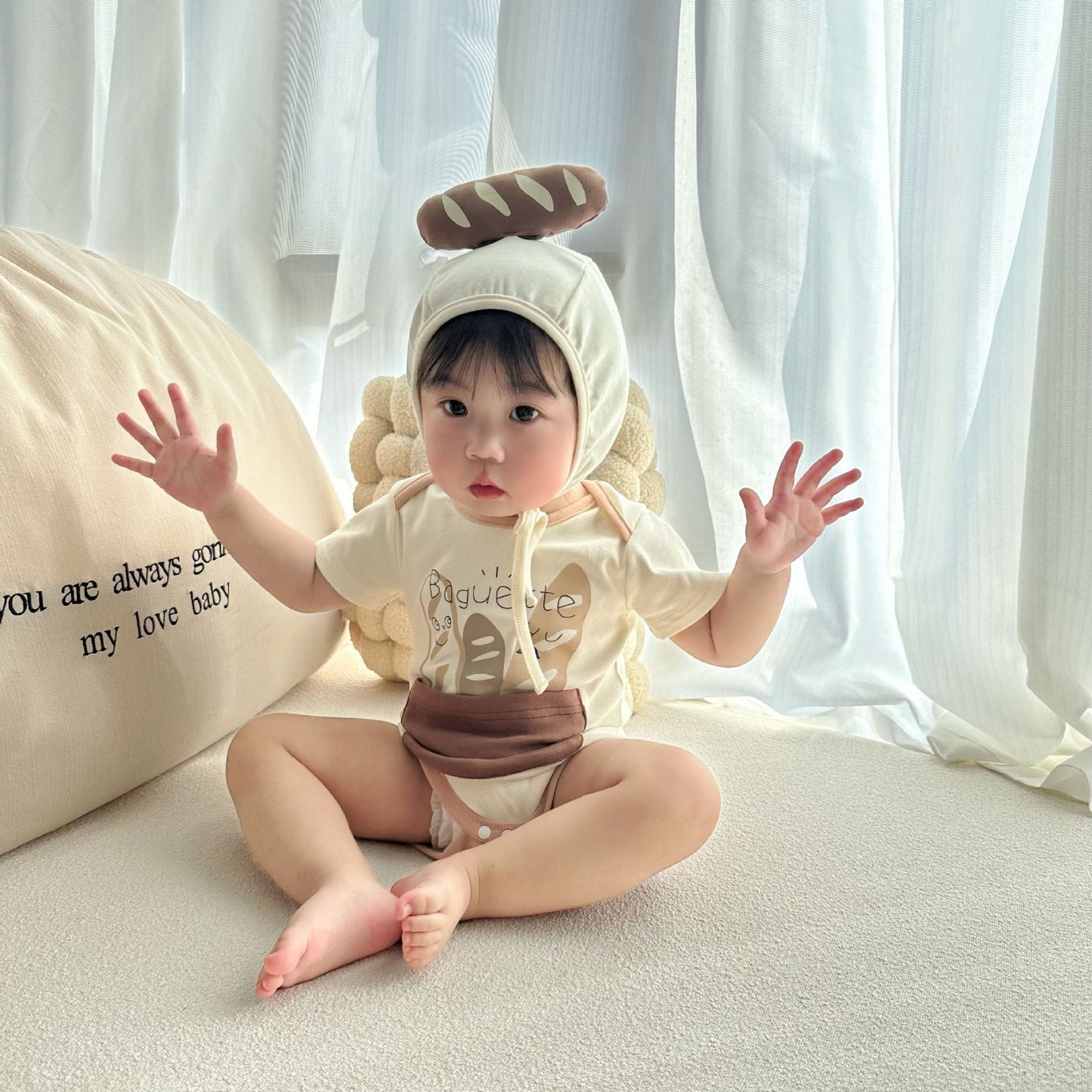 Short Sleeve Baguette Print Romper フランスパン 半袖ロンパース コスチューム【mh0013382】 TOMMY'S GIFTS 半袖ロンパース