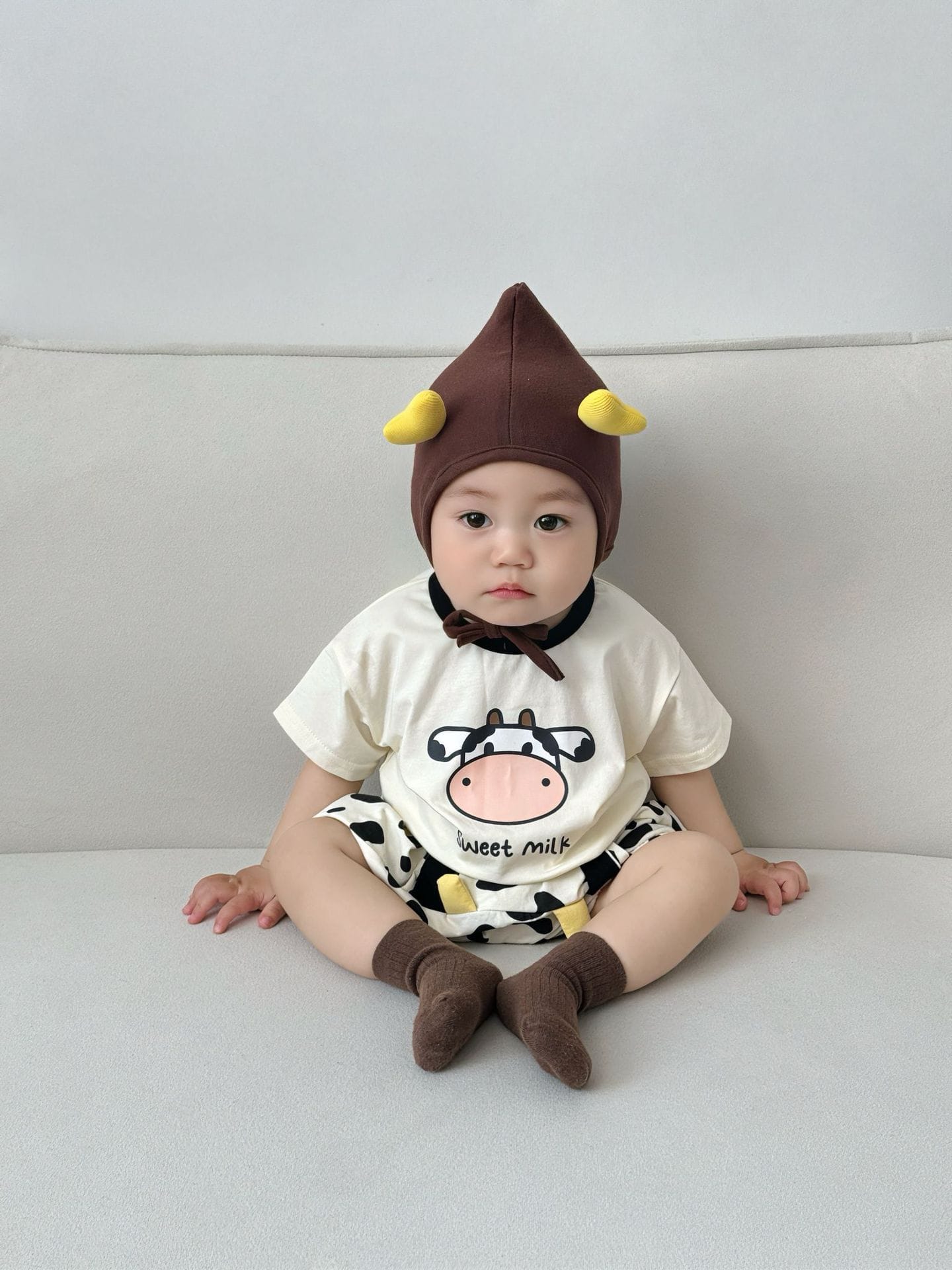 Short-Sleeve Cow Pattern Shorts Set 牛 半袖Tシャツ ショートパンツ セット【mh0013369】 Cow Set / 73cm TOMMY'S GIFTS 半袖セットアップ