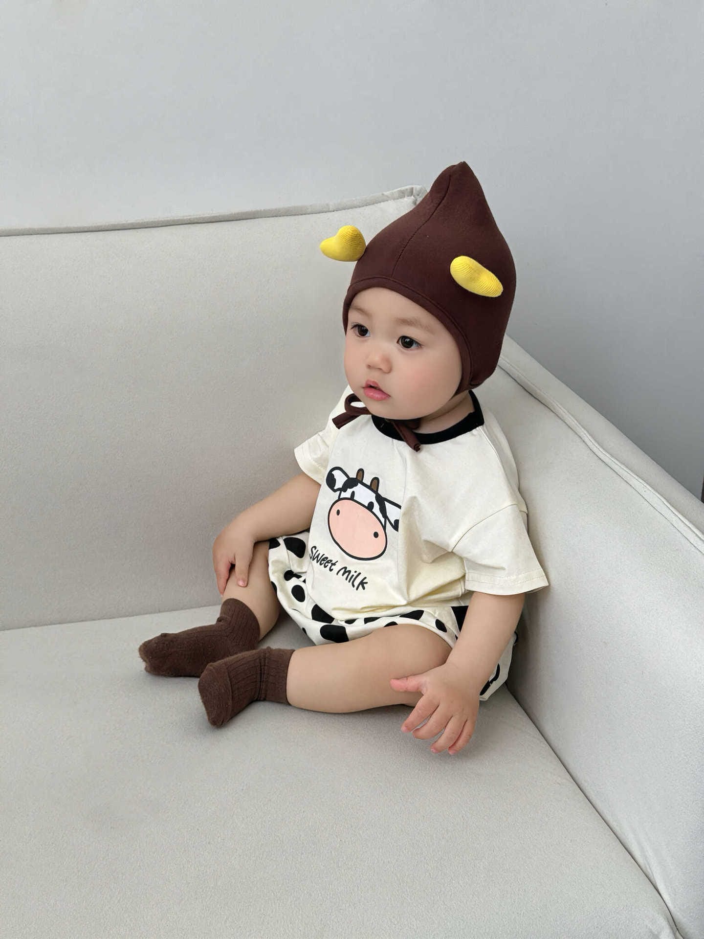 Short-Sleeve Cow Pattern Shorts Set 牛 半袖Tシャツ ショートパンツ セット【mh0013369】 TOMMY'S GIFTS 半袖セットアップ