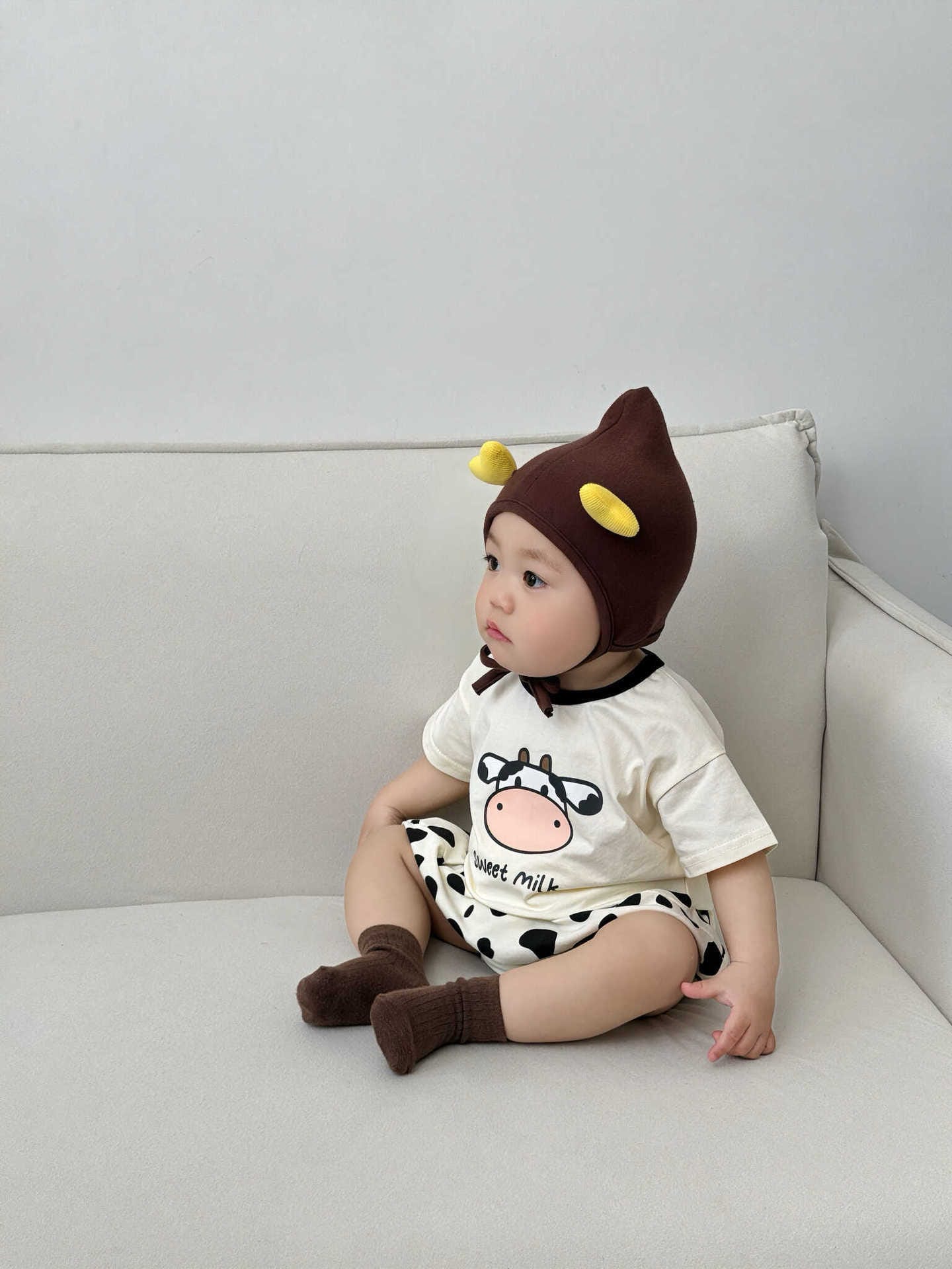 Short-Sleeve Cow Pattern Shorts Set 牛 半袖Tシャツ ショートパンツ セット【mh0013369】 TOMMY'S GIFTS 半袖セットアップ
