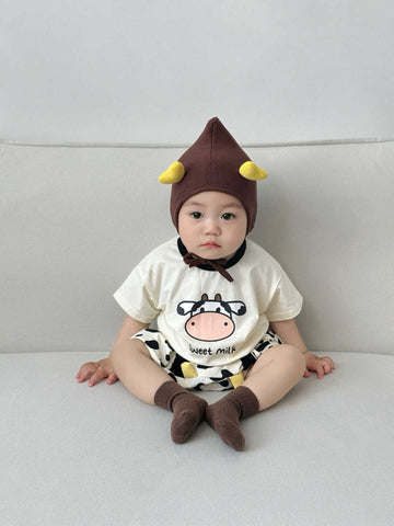 Short-Sleeve Cow Pattern Shorts Set 牛 半袖Tシャツ ショートパンツ セット【mh0013369】 TOMMY'S GIFTS 半袖セットアップ