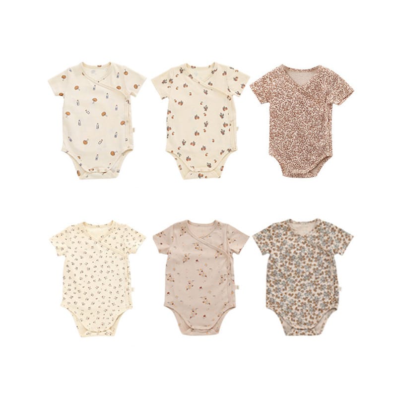 Short Sleeve Fruit Pattern Wrap Romper ナチュラル 半袖ロンパース【mh0013593】 Beitaoya 半袖ロンパース