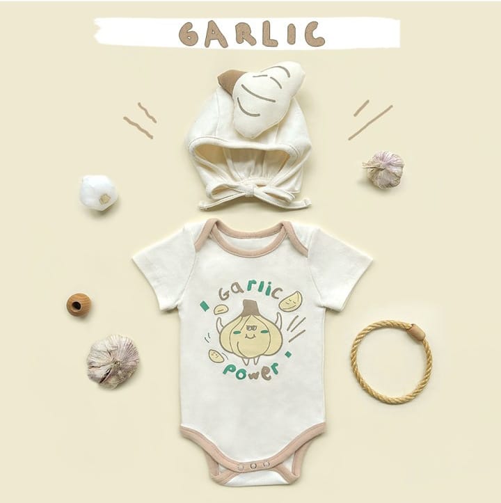 Short Sleeve Garlic Print Romper ガーリック 半袖ロンパース コスチューム【mh0013386】 Beige / 66cm TOMMY'S GIFTS 半袖ロンパース