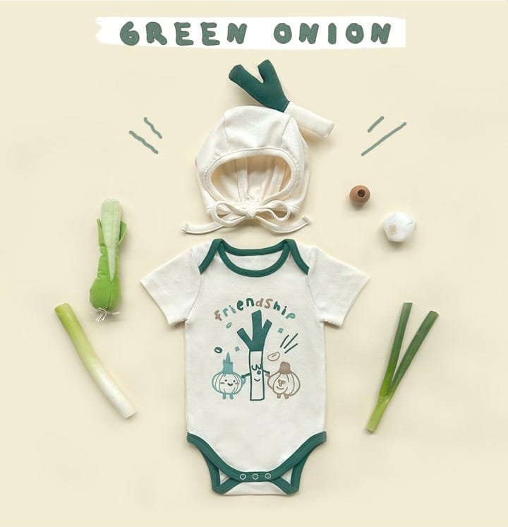 Short Sleeve Green Onion Print Romper ネギ 半袖ロンパース コスチューム【mh0013387】 Beige / 66cm TOMMY'S GIFTS 半袖ロンパース