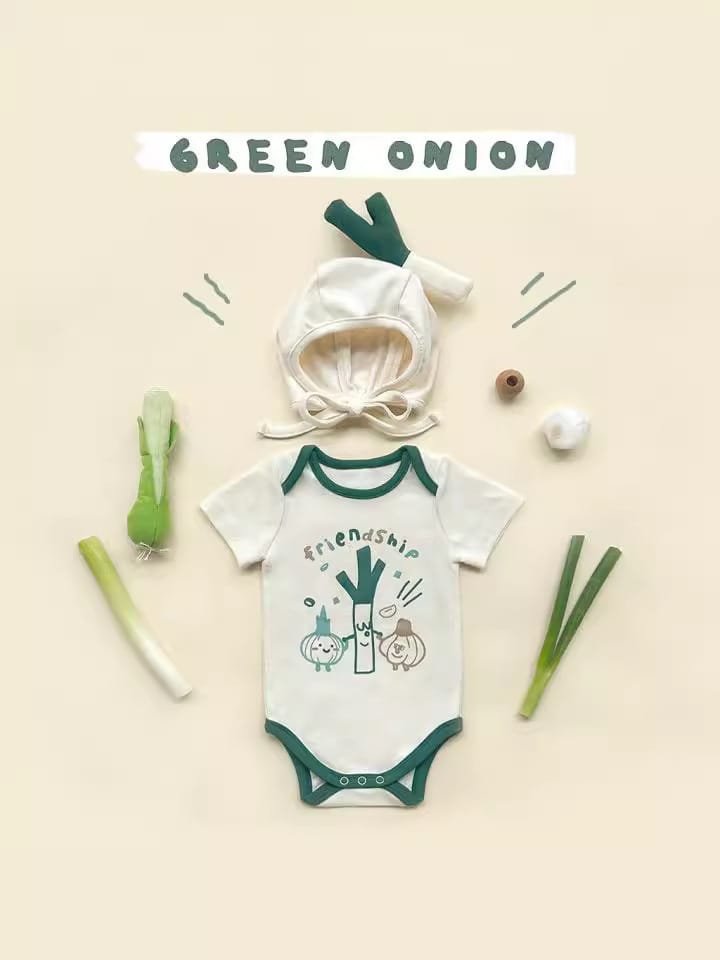 Short Sleeve Green Onion Print Romper ネギ 半袖ロンパース コスチューム【mh0013387】 TOMMY'S GIFTS 半袖ロンパース