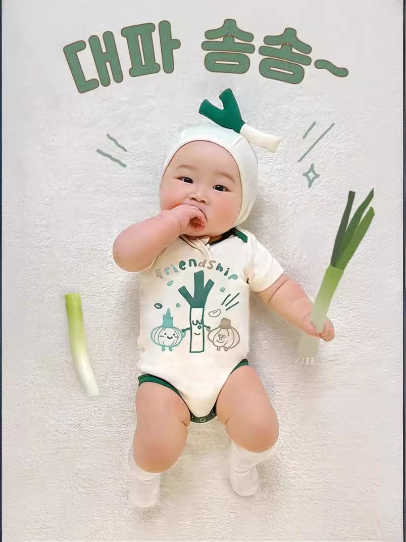 Short Sleeve Green Onion Print Romper ネギ 半袖ロンパース コスチューム【mh0013387】 TOMMY'S GIFTS 半袖ロンパース