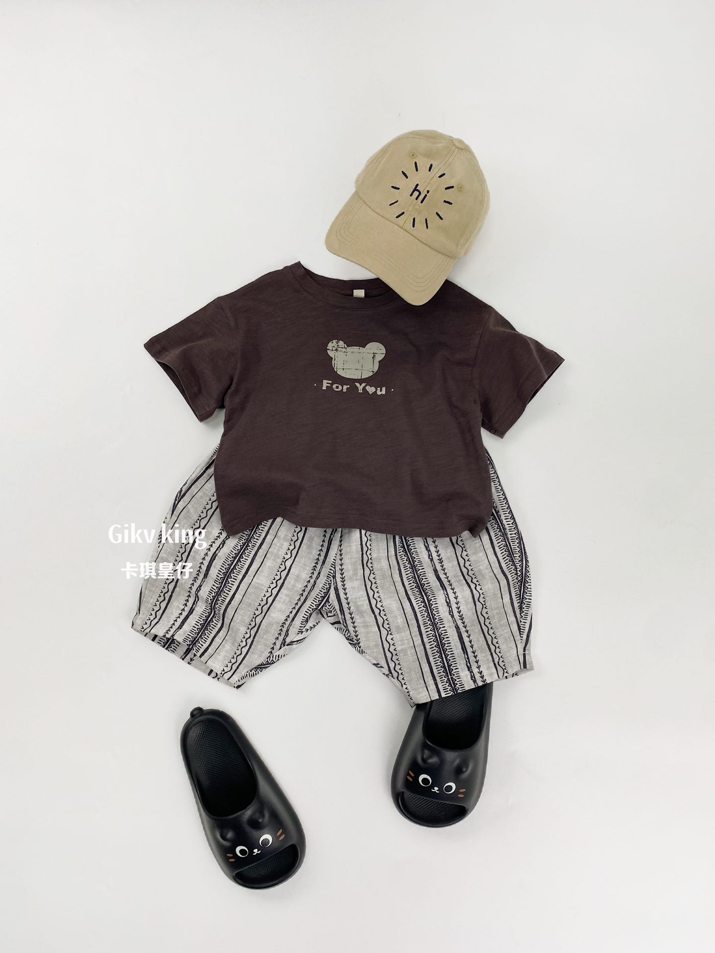 Short Sleeve Pocket Top Striped Shorts 幾何学模様 ストライプ 半袖セットアップ【mh0012829】 Gikv king 半袖セットアップ