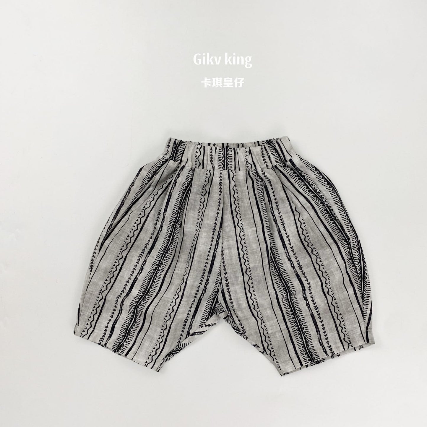 Short Sleeve Pocket Top Striped Shorts 幾何学模様 ストライプ 半袖セットアップ【mh0012829】 Light Gray / 80cm Gikv king 半袖セットアップ