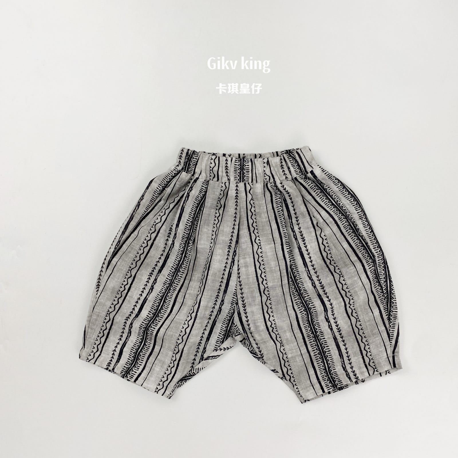 Short Sleeve Pocket Top Striped Shorts 幾何学模様 ストライプ 半袖セットアップ【mh0012829】 Light Gray / 80cm Gikv king 半袖セットアップ