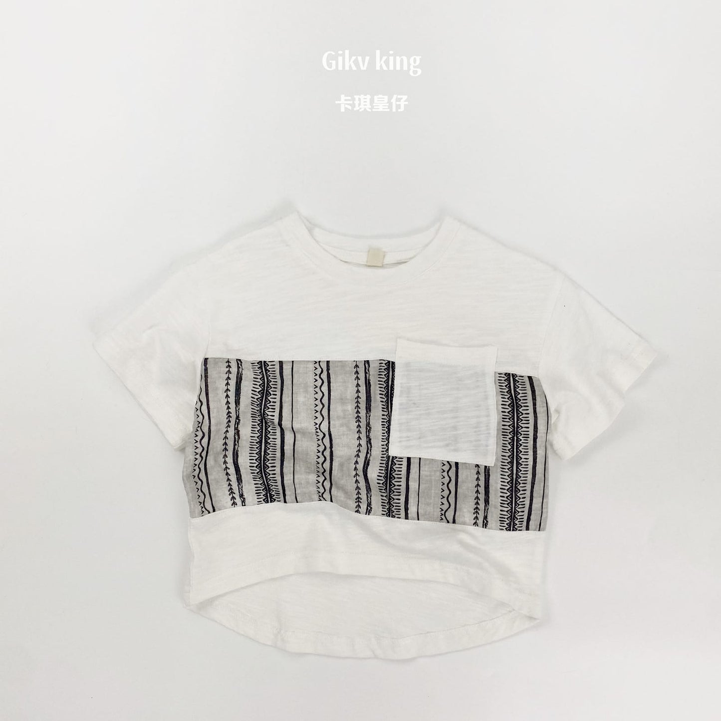 Short Sleeve Pocket Top Striped Shorts 幾何学模様 ストライプ 半袖セットアップ【mh0012829】 White / 80cm Gikv king 半袖セットアップ