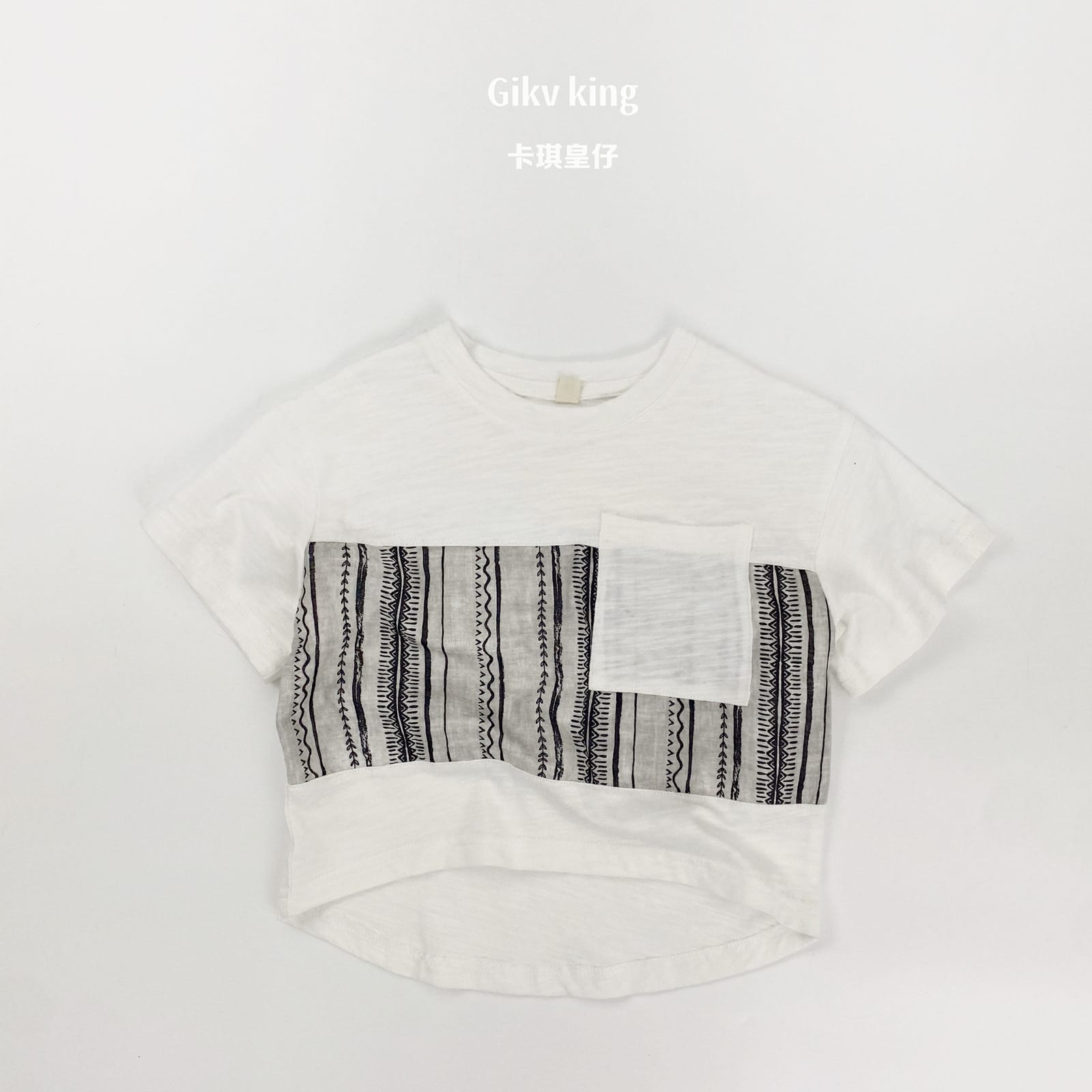 Short Sleeve Pocket Top Striped Shorts 幾何学模様 ストライプ 半袖セットアップ【mh0012829】 White / 80cm Gikv king 半袖セットアップ
