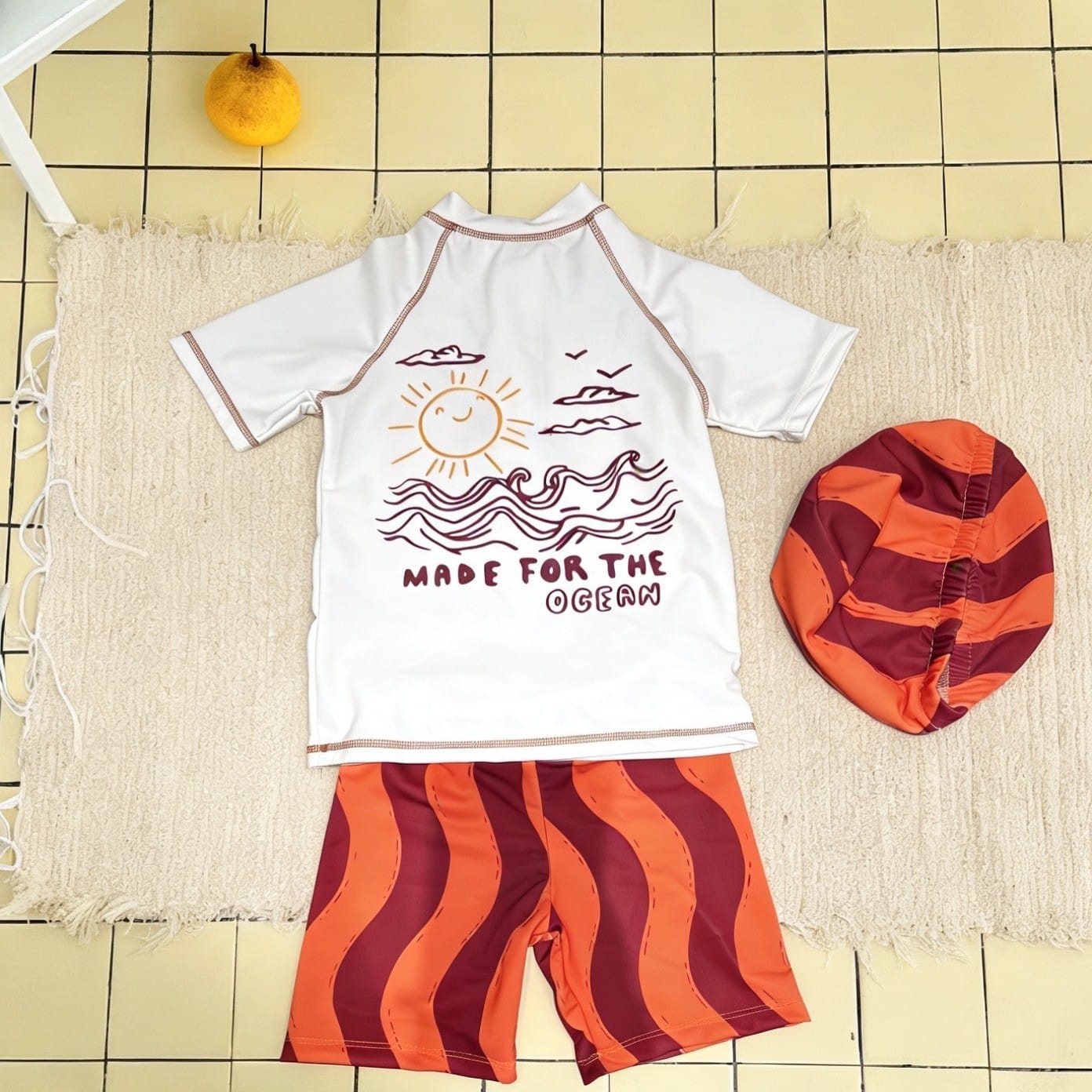 Short-Sleeve Swimwear Shorts Swimcap Set ラグラン 半袖水着 ショートパンツ 【mh0013332】 mamahalo kids ベビー用水着