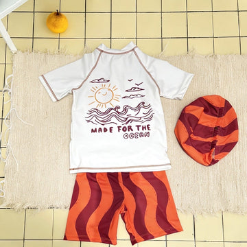 Short-Sleeve Swimwear Shorts Swimcap Set ラグラン 半袖水着 ショートパンツ 【mh0013332】 mamahalo kids ベビー用水着
