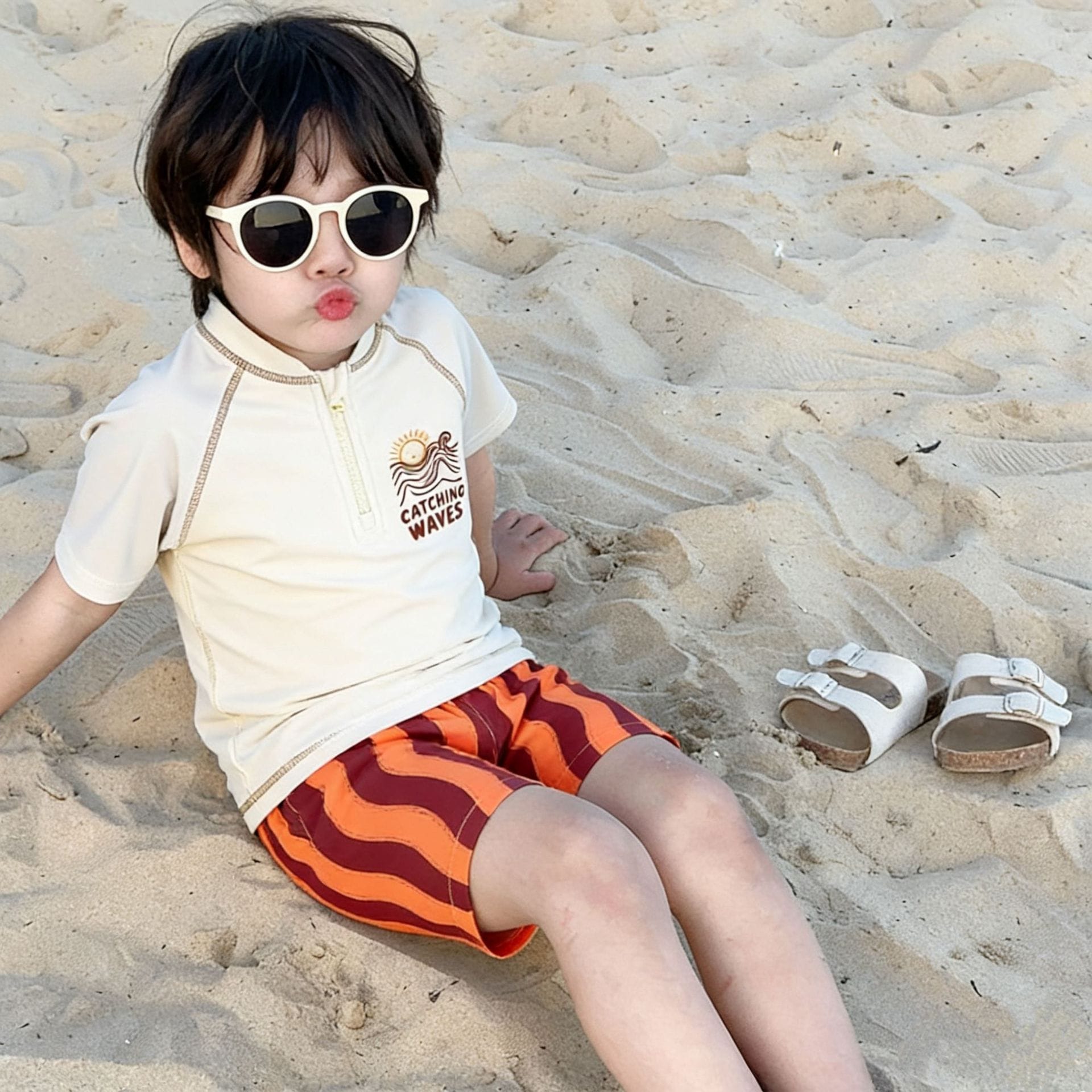 Short-Sleeve Swimwear Shorts Swimcap Set ラグラン 半袖水着 ショートパンツ 【mh0013332】 mamahalo kids ベビー用水着