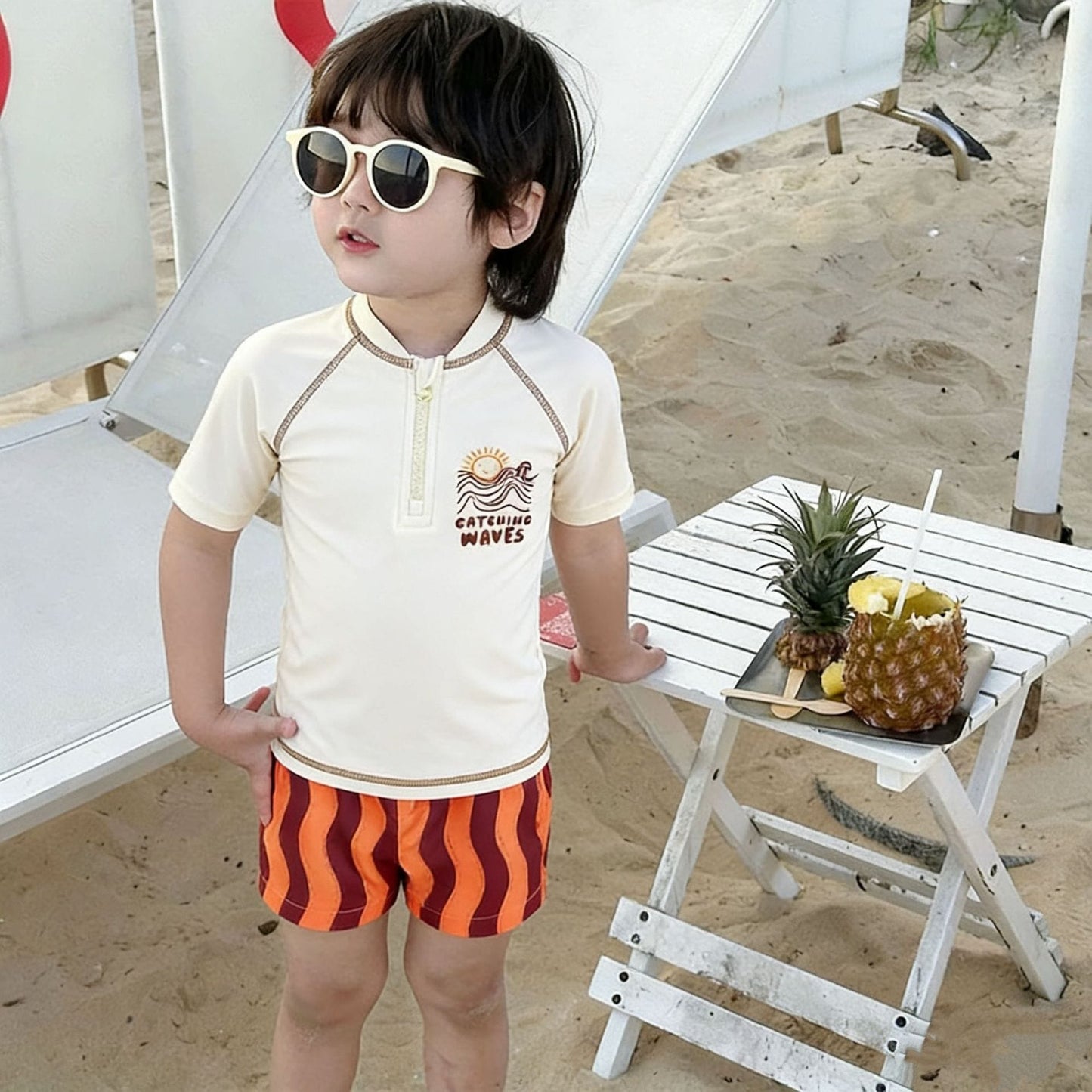 Short-Sleeve Swimwear Shorts Swimcap Set ラグラン 半袖水着 ショートパンツ 【mh0013332】 mamahalo kids ベビー用水着