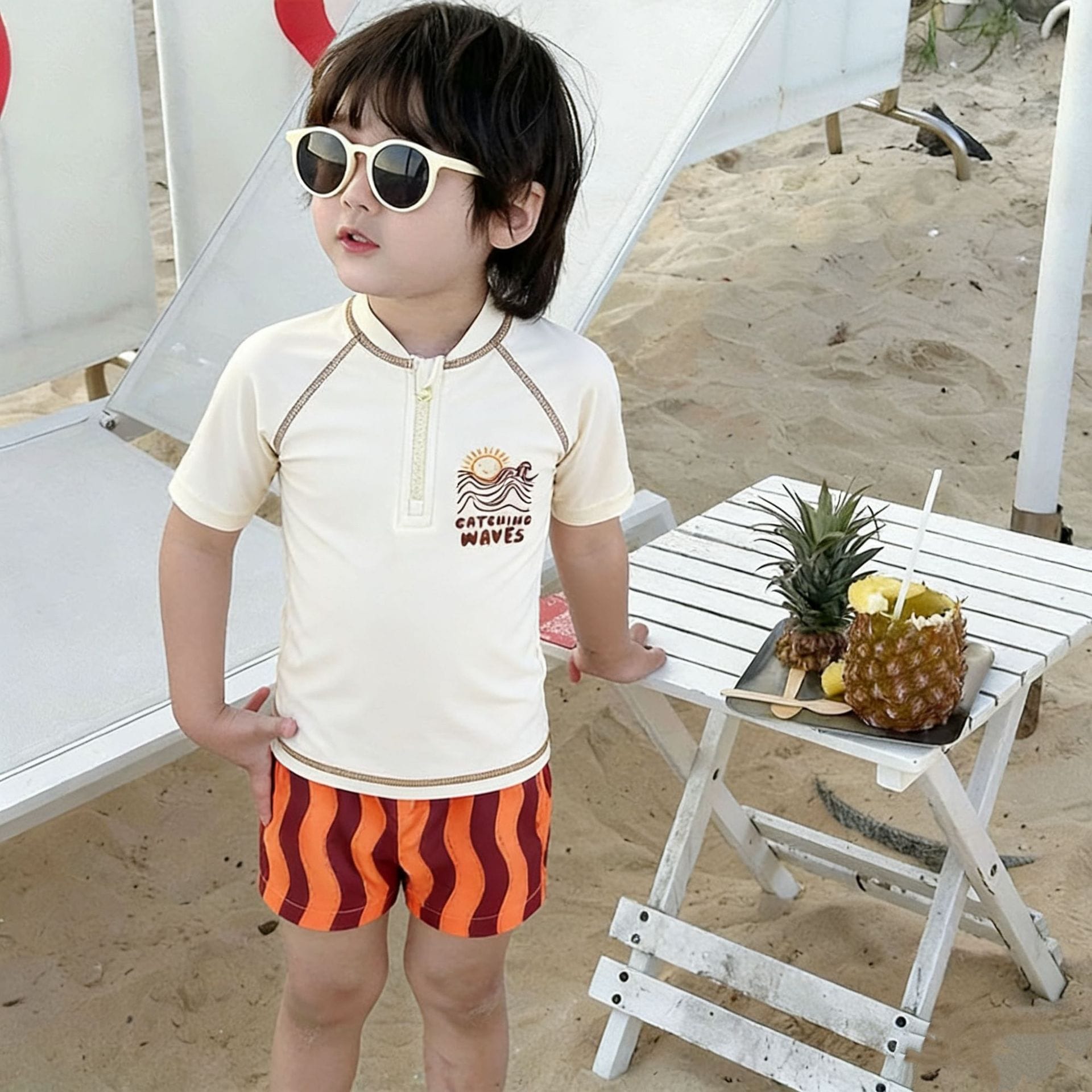 Short-Sleeve Swimwear Shorts Swimcap Set ラグラン 半袖水着 ショートパンツ 【mh0013332】 mamahalo kids ベビー用水着
