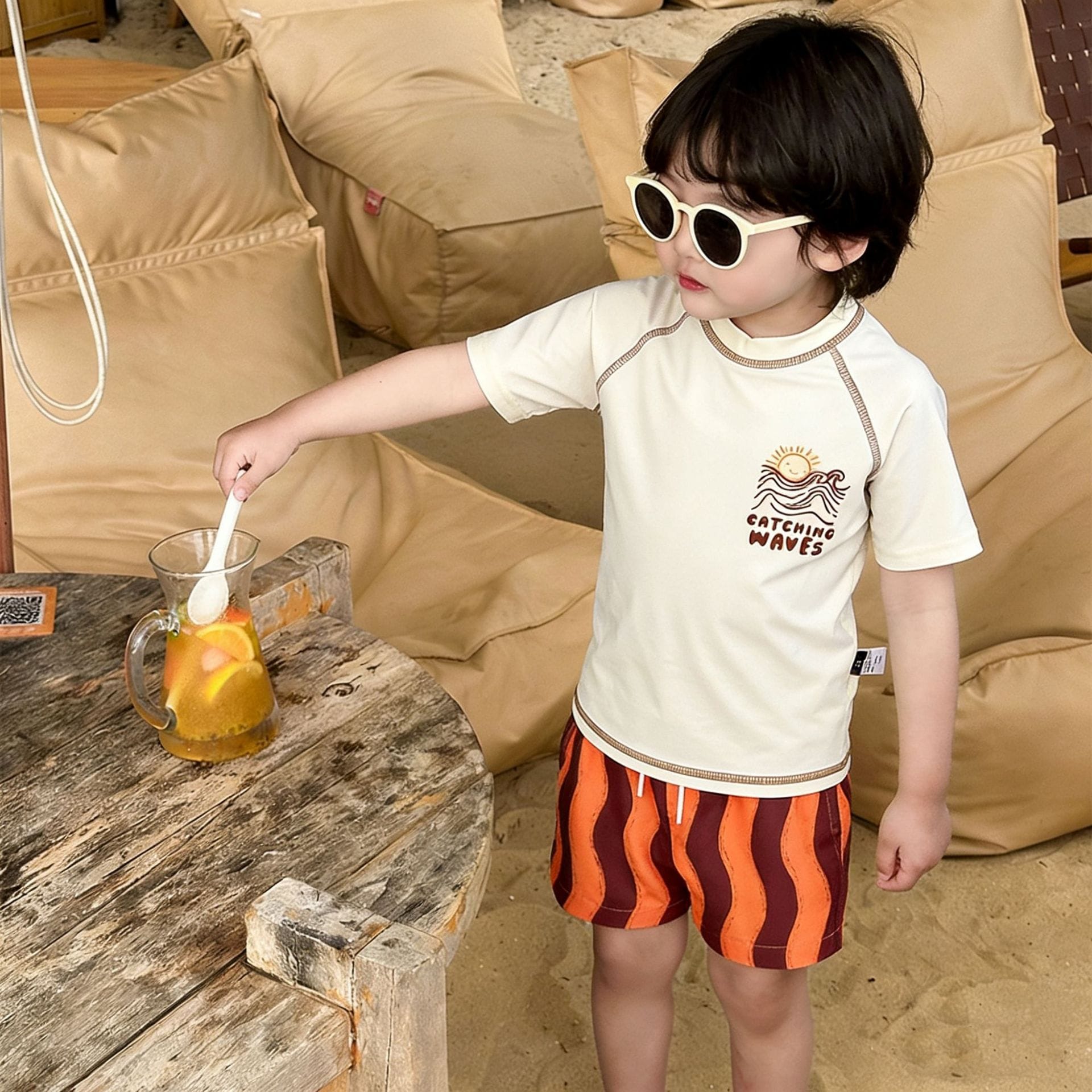 Short-Sleeve Swimwear Shorts Swimcap Set ラグラン 半袖水着 ショートパンツ 【mh0013332】 mamahalo kids ベビー用水着