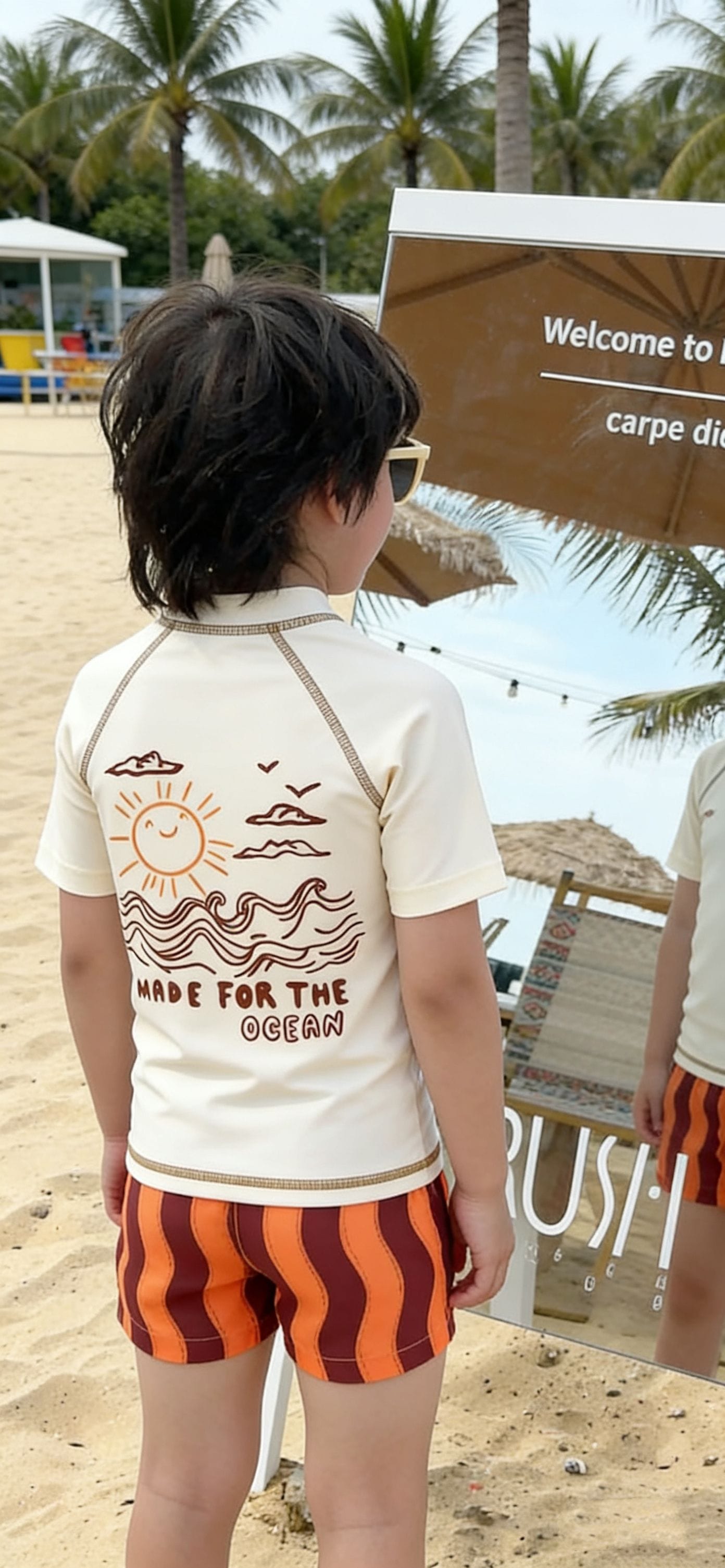 Short-Sleeve Swimwear Shorts Swimcap Set ラグラン 半袖水着 ショートパンツ 【mh0013332】 mamahalo kids ベビー用水着